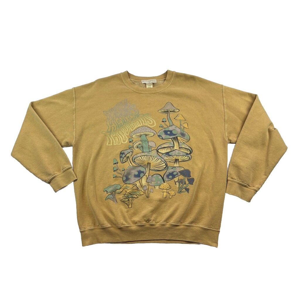 Project Social T x Urban Outfitters Mushroom Sweatshirt Women S/M Mustard Yellow